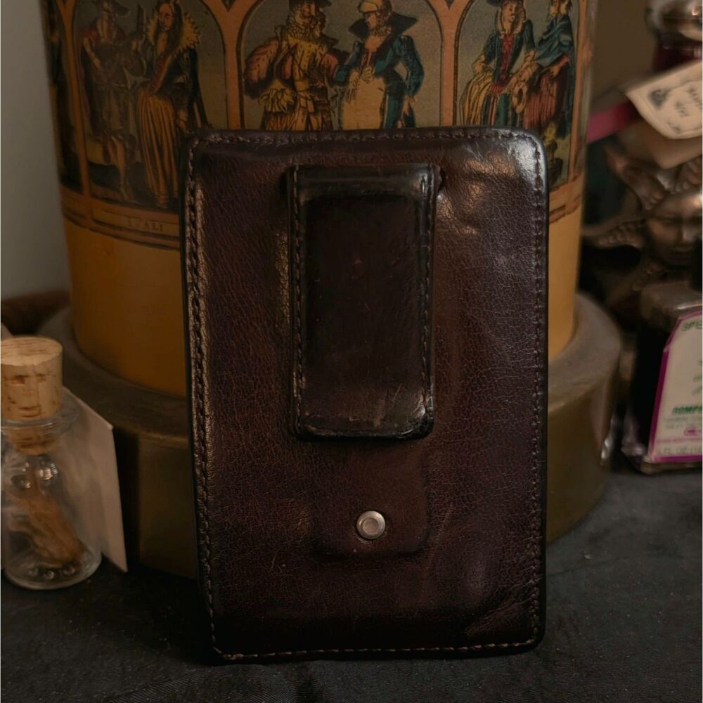 Coach Slim Leather Card Holder Clip Case Dark Brown